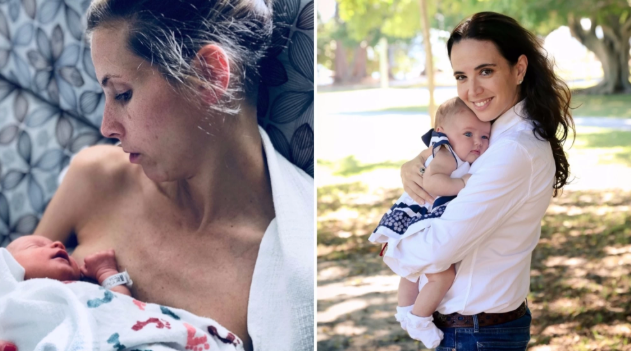 image a mother and daughter at birth and several months later smiling