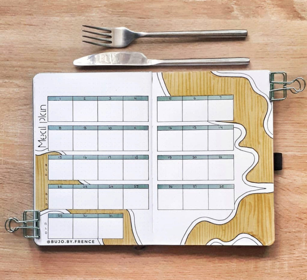 image of an open book showing a blank meal planning calendar for eating disorders