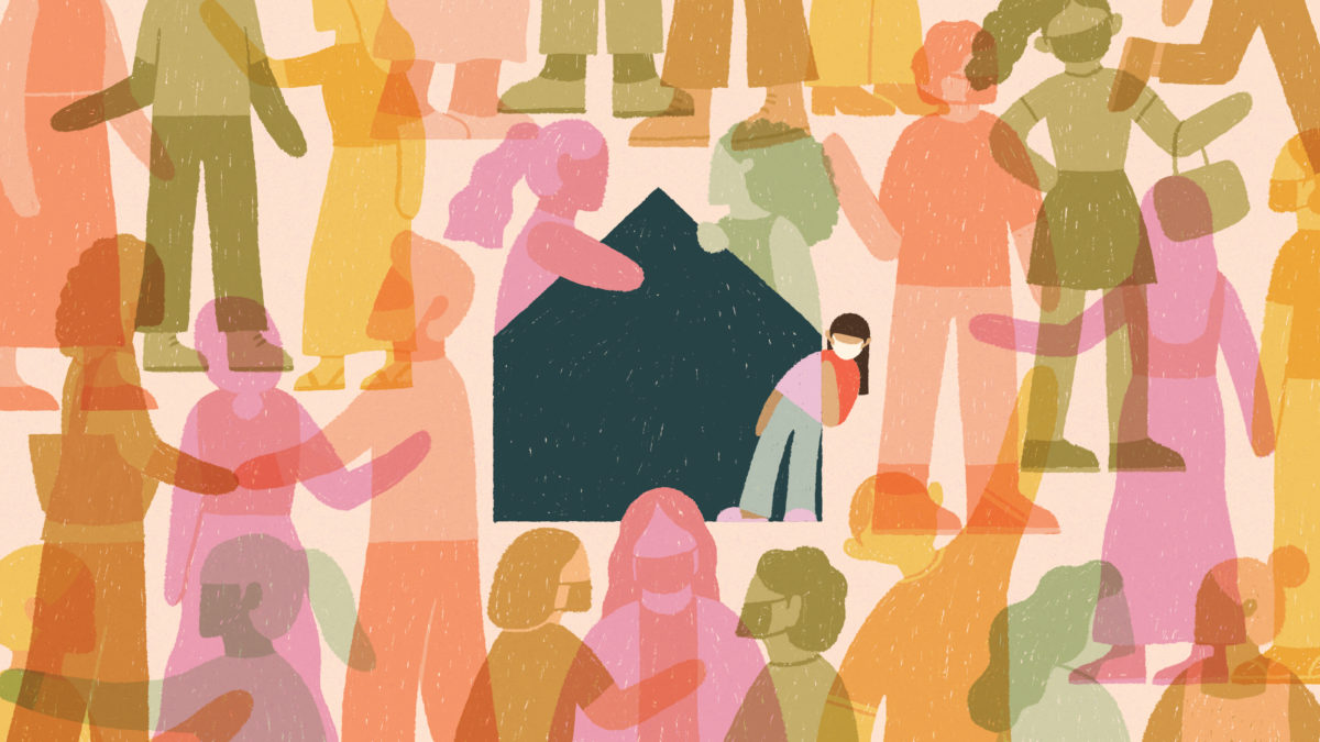 illustration of colorful people wearing masks