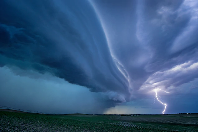 A supercell thunderstorm strikes