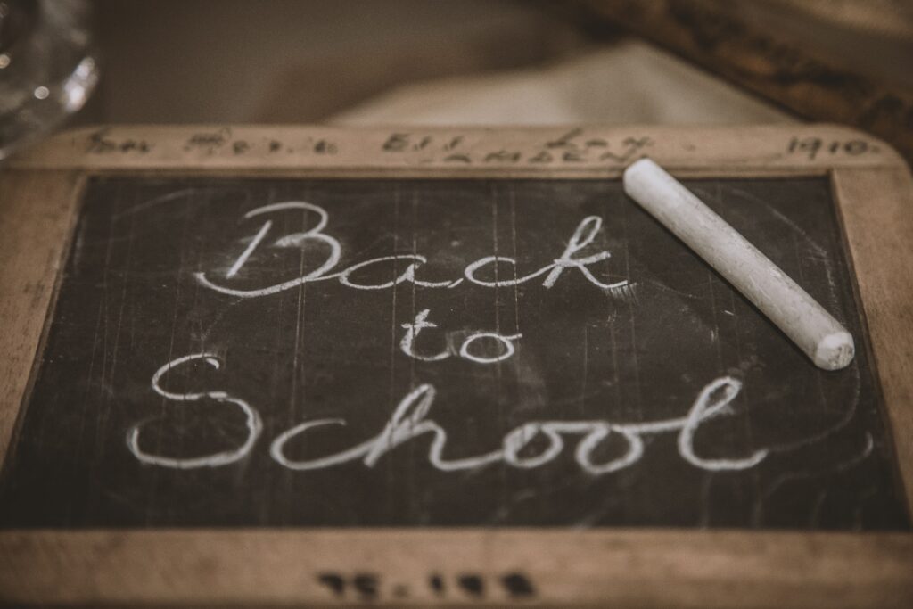 chalkboard with "back to school" written