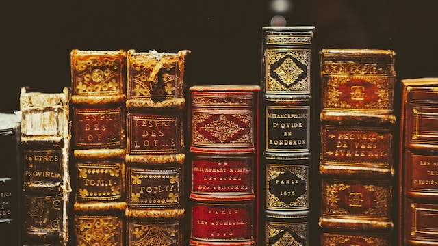 close up of old books